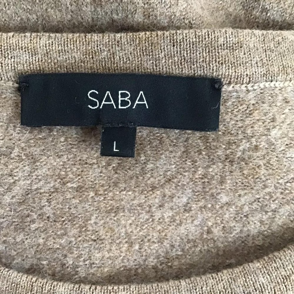 Saba pure thick wool colour-blocking camel & slate-grey sweater /Size L - Picture 2 of 8